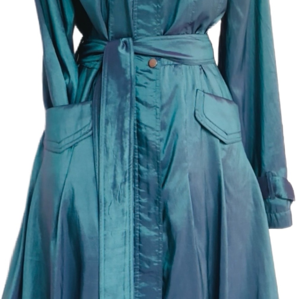 CCC ~ Teal/Purple Monochromatic Satin Belted Utility Dress Coat - Picture 5 of 11